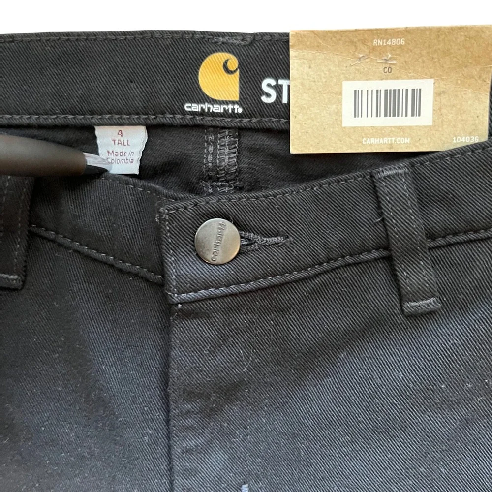 Carhartt Women 4 Tall Black Rugged Flex Twill Double Front Straight Pants 104036